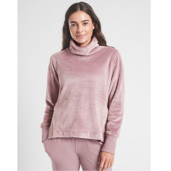 Athleta XS Double Cozy Karma Funnel Neck Sweatshirt Flora Mauve 511446 - Picture 1 of 8